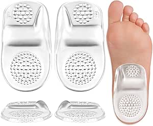 Heel Cups Plantar Fasciitis Inserts with Arch Support for Flat Feet, Heel Cushions for Heel Pain Relief, and Heel Spurs, Achilles Tendinitis-Two Pairs (Large, Clear)