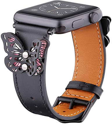 Ribivaul Handmade Butterfly Leather Bands Compatible with Apple Watch 38mm 40mm Fashion Design Watchband for iwatch Series 4/3/2/1