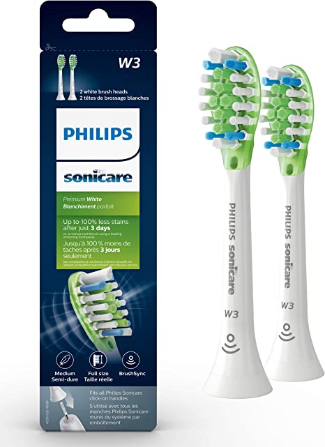 Philips Sonicare Premium White RFID Replacement Brush Heads, White, 2 Pack, HX9062/65