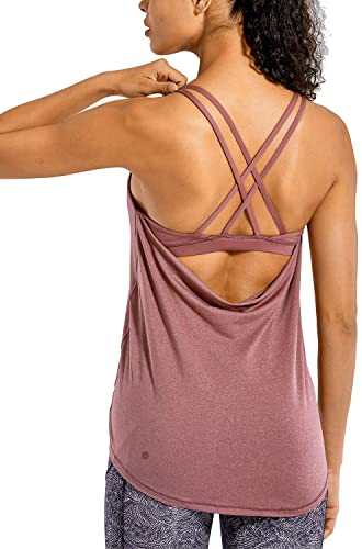 CRZ YOGA Lightweight Heather Women's Workout Tank Tops with Built in Bra Flowy Shirts Strappy Open Back Activewear