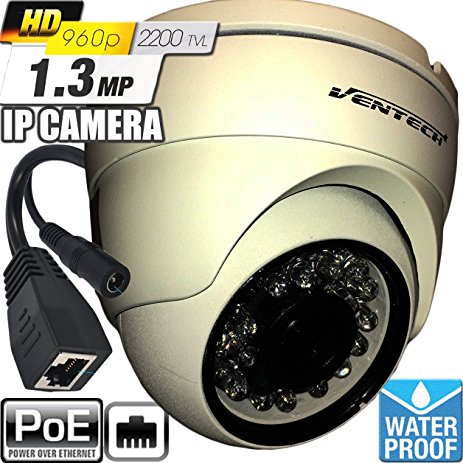 Network ip Camera ventech with video and power over cat5 960P POE (Power Over Ethernet ) Outdoor Home Security Surveillance Cam, Night Vision ir led IP66 Waterproof Stabler Connection Compared Wifi