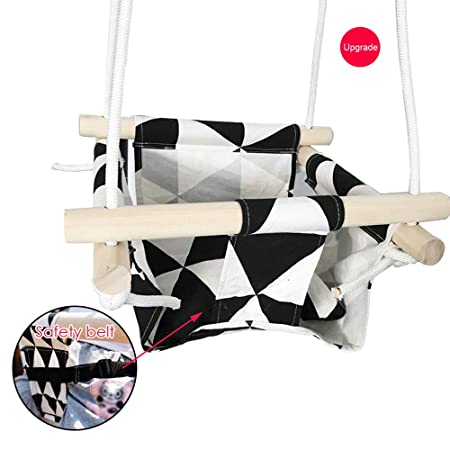 Wooden Secure Hanging Swing Hammock Toy for Infant to Toddler Indoor and Outdoor Include Safety Belt