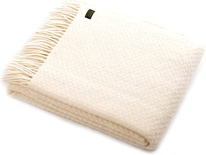 Wafer pure new wool blanket throw - Natural cream - British made