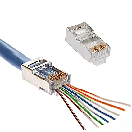 Delcast 100pcs CAT6 Shielded RJ45 Pass Through Modular Plug Cable Connector End 8P8C