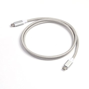 USB Type C Nylon Cable (3.3ft/1m)- Type C 3.1 to Type C 3.1 Data Charging Cable support 3840*2160 Lumsing Reversible Design Backward USB-C to USB-C for Nexus 6P, Pixel C, Apple Macbook 12 Inch(Silver)