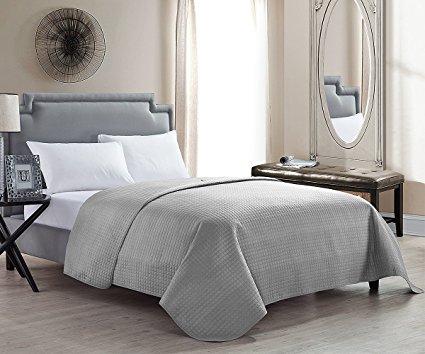HollyHOME Luxury Checkered Super Soft Solid Single Pinsonic Quilted Bed Quilt Bedspread Bed Cover, Grey, Twin