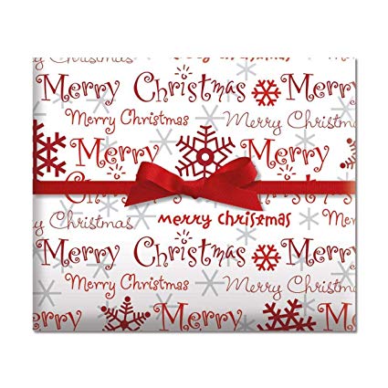 Merry Christmas Script Jumbo Rolled Gift Wrap - 1 Giant Roll, 23 Inches Wide by 35 feet Long, Heavyweight, Tear-Resistant, Holiday Wrapping Paper