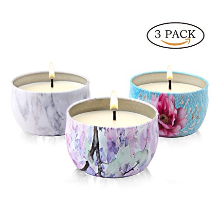Scented Soy Candle Vanilla, Lavender and Rose Strongly Naturals Aromatherapy Travel Candles in Tin, Ideal Gift or Use for Aromatherapy, Weddings, Party Favors, 3-Pack