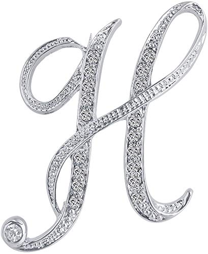 Liasun A-Z 26 Letters Brooches Silver Plated Metal Broaches Pins-Clear Crystal Initial Breastpin
