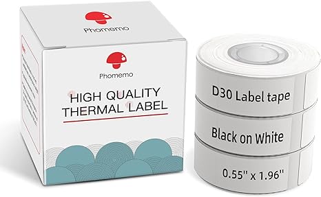 Phomemo D30 Labels Tape Replacement for Label Maker Machine Phomemo D30 - Waterproof Self-Adhesive Printing Label for Barcode, Price Tag, Name Tag - White - 0.55x1.96inch(14x50mm)130Pcs/Rollx3pack