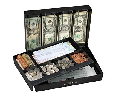 Master Lock Cash Box, Deluxe Locking Cash Box with Money Tray, Medium, 7174D