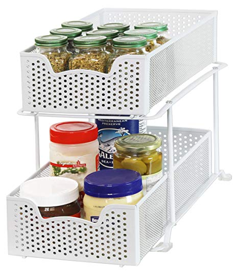 Simple Houseware 2 Tier Sliding Cabinet Basket Organizer Drawer, White