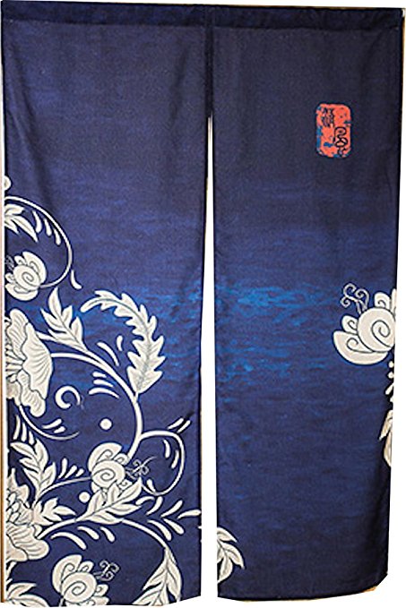 Japanese Noren Doorway Curtain / Tapestry 33.5" Width x 47.2" Long (Snow Lotus)