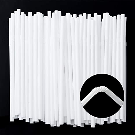 ALINK 500-Pack Flexible Drinking Straws, Plastic Disposable Bendy Straws - 7.75" x 0.23" - White