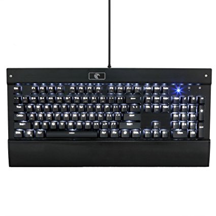 E-Element MechanicalEagle Z-77 White LED Backlit Gaming Keyboard, 104 Keys Anti-Ghosting, with Blue Switches, Wrist rest (Black)