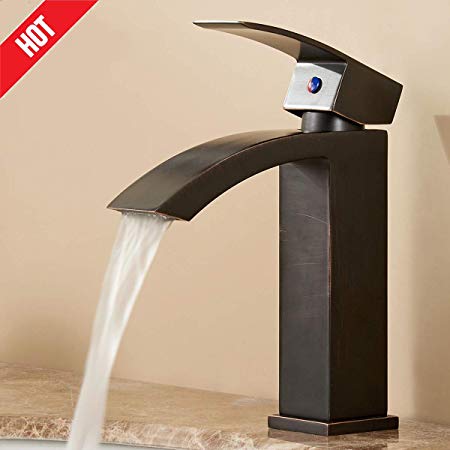 Commercial Single Handle Single Hole Waterfall Lavatory Bronze Bathroom Faucet, Oil Rubbed Bronze Bathroom Sink Faucet With Extra Large Rectangular Spout
