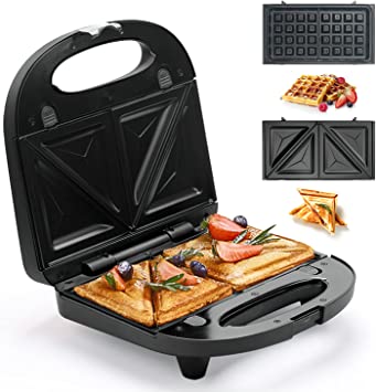 Sandwich Maker, Waffle Iron, multifun 2-in-1 Waffle, Omelet and Turnover Maker with Non-stick Detachable Plates, LED Indicator Lights, Cool Touch Handle, Anti-Skid Feet, Easy to Clean