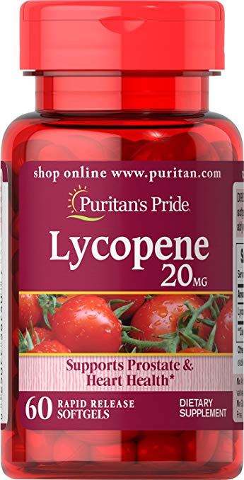 Puritan's Pride Lycopene 20 mg | Antioxidant | Prostate Health | Gluten Free | Rapid Release | 60 Softgels