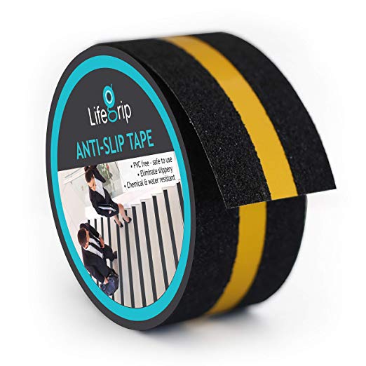 LifeGrip Anti Slip Traction Tape, Reflective Stripe, 2 Inch x 15 Foot, Best Grip, Friction, Abrasive Adhesive for Stairs, Safety, Tread Step, Indoor, Outdoor, Black