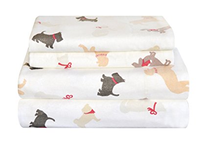 Pointehaven Heavy Weight Flannel Sheet Set, Queen, Winter Dogs