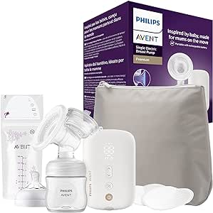 Philips Avent Tire-lait électrique Premium sans fil rechargeable, avec housse de transport et 5 sachets de conservation du lait maternel, sans BPA (Modèle SCF396/31)