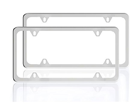 Stainless Steel License Plate Frame for Car Tag Frame 4 Holes with Silver Surface 2 Pack by ZATAYE,Not to Block Registration Tags