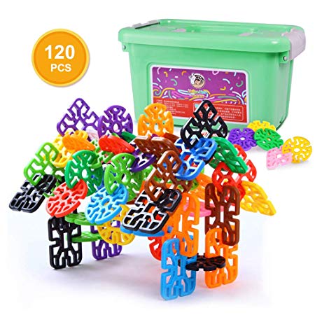 WELINK 120 PCS Stem Building Blocks Set 7 Shapes 10 Colors Interlocking Plastic Pattern Blocks Educational Learning Building Toy for Toddlers Kids Age 3 4 5 6 Year Old