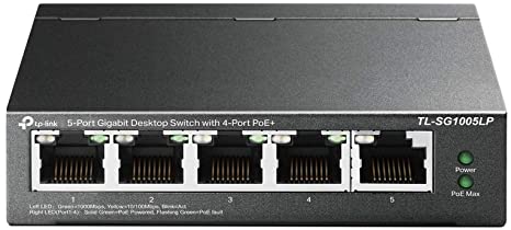 TP-Link PoE Switch 5-Port Gigabit, 4 PoE  ports up to 30 W for each PoE port and 40 W for all PoE ports, Metal Casing, Plug and Play, Ideal for IP Surveillance and Access Point(TL-SG1005LP)