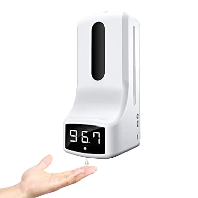 Wall Mounted Hand Soap Dispenser with Thermometer K9 Automatic Temperature Measurement and Disinfection Machine with Alarm for Office Home School Community use Connect to Wall Outlet or Power Bank