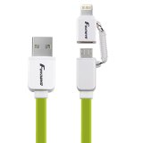 Apple MFi Certified Foxnovo 2-in-1 Lightning and Micro USB Cable Sync Data and Cable Charging Cord for iPhone 6 Plus 5S 5C 5 4S iPad Air mini Galaxy S6 S5 S4 S3 Note 4 3 2 and Other Android Phones Tablets Green