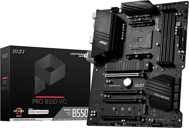 MSI PRO B550-VC ProSeries Motherboard (AMD AM4, DDR4, PCIe 4.0, SATA 6Gb/s, M.2, USB 3.2 Gen 2, HDMI/DP, ATX)