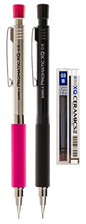 DONG-A Promatic XQ Mechanical Pencil, 0.5mm, Assorted Colors (Pack of 2 with Lead Refill)