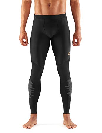 Skins Men's A400 Compression Long Tights, Black/Yellow Logo Line, Small