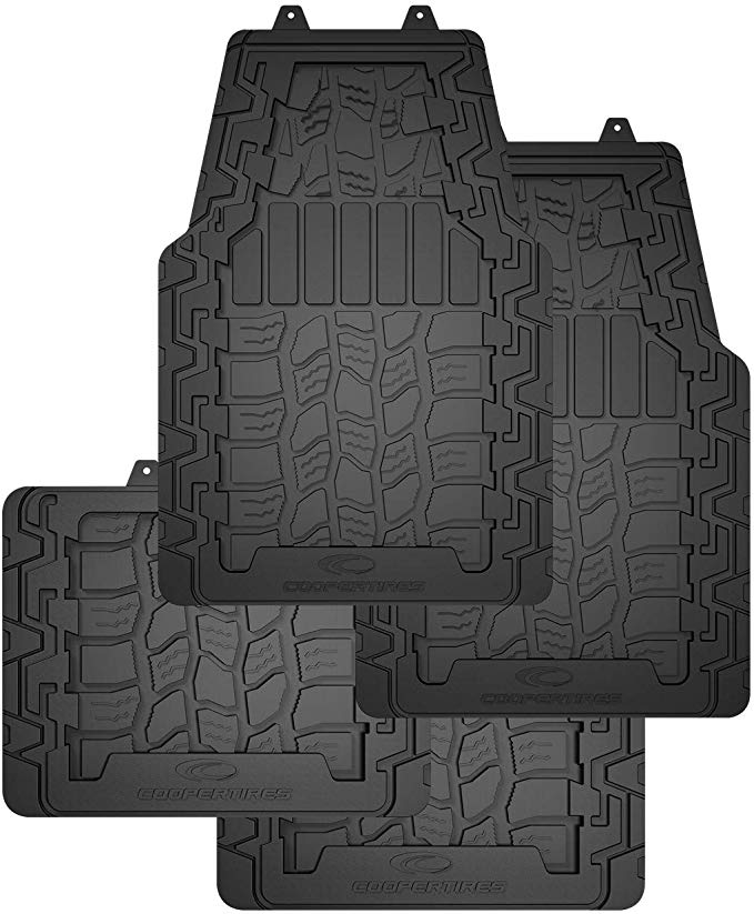 Cooper Tires Discoverer AT3ᵀᴹ All Weather Rubber Floor Mat, 4-Piece, Ridge Border Design, Trim-To-Fit, Heavy Duty, Waterproof, Fit For Most Cars, Trucks, SUVs and Vans (Black)