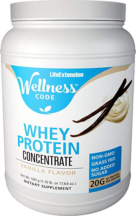 Life Extension Wellness Code Whey Protein Concentrate, Vanilla, 500 Gram