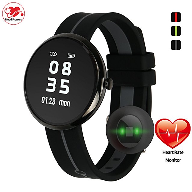 Round Face Smart Watch for Android iPhone,Waterproof Fitness Tracker with Heart Rate Monitor,Blood Pressure,Smart Watch Fitness Activity Tracker with Sleep Monitor Sports Pedometer (Black/Grey)