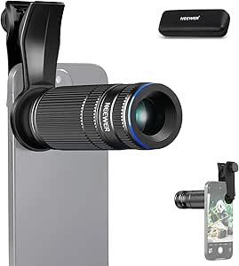 NEEWER 7X Telephoto Lens with Phone Lens Clip Compatible with iPhone Samsung, 15 Elements 12 Groups 7X Magnification Phone Lens for 17mm Thread Phone Cage/Phone Case/Backplate, LS-36 PRO