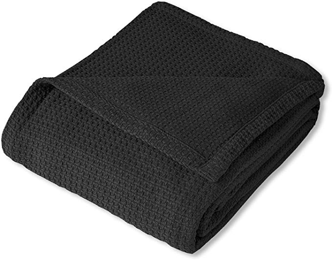 Sweet Home Collection 100% Fine Cotton Blanket Luxurious Basket Weave Stylish Design Soft and Comfortable All Season Warmth, King, Black