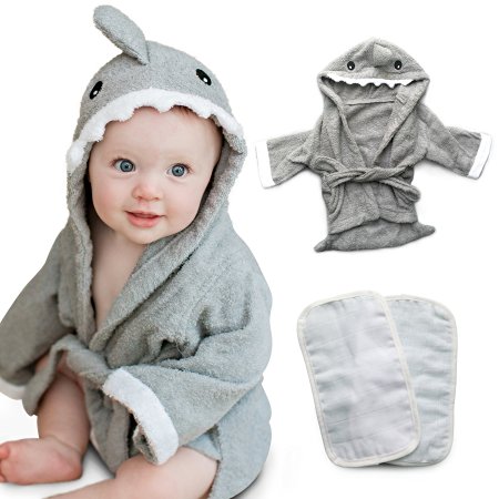 Tulatoo Baby Hooded Shark Towel and Washcloth Set - Perfect Gift Bath Set for Babies, Newborns, Infants, Boys Or Girls - Toallas Para Bebe