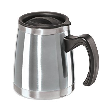 Oggi Luster Double Wall Stainless Steel Desk Mug, 16-Ounce, Silver