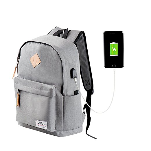 Canvas Backpack, P.KU.VDSL Laptop Backpack with USB port charger Vintage Classic School Rucksack Fits 14" Laptops, Hiking Travel Shoulder Bag, Unisex Casual College Bookbags