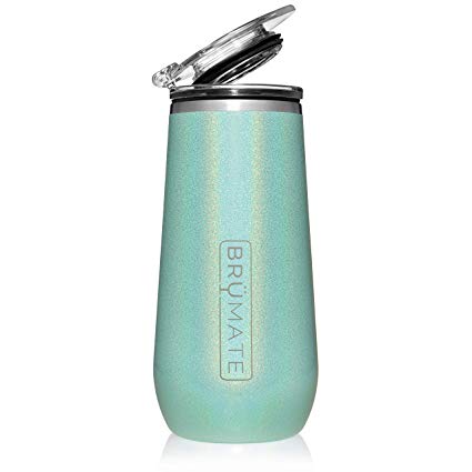 BrüMate 12oz Insulated Champagne Flute With Drink-Through Lid - Made With Vacuum Insulated Stainless Steel (Glitter Aqua)