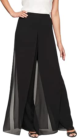 Alex Evenings Women's Wide Leg Chiffon Dress Pant for Mother of The Bride, Elegant Party Outfit (Petite and Regular Sizes)