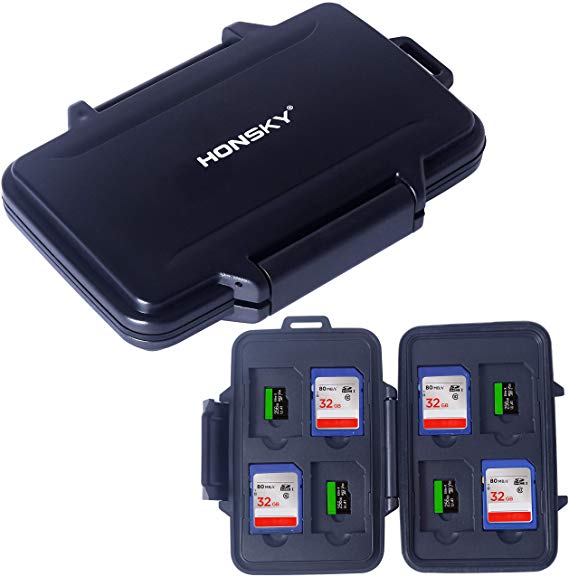 SD Card Holder, Honsky Waterproof Memory Card Holder Case for SD Cards, Micro SD Cards, SDHC SDXC,Black