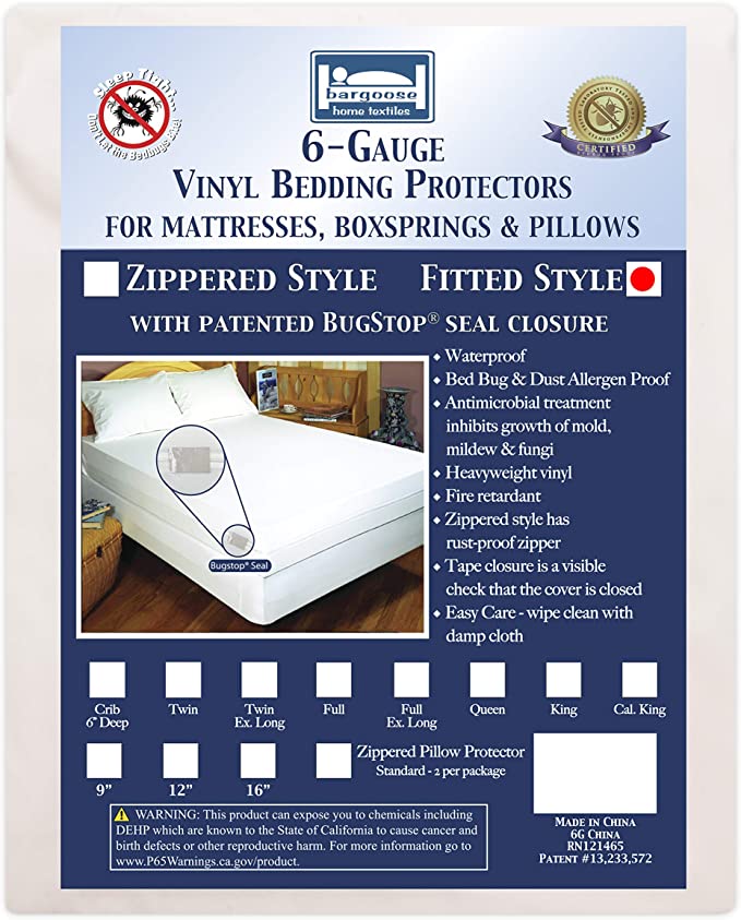 Bargoose | Fitted Mattress Cover | Vinyl Bed Protector | Guards Against Pests & Liquids | Allergen & Dust Mite Barrier | Hypoallergenic | White (Full, 16" Deep)
