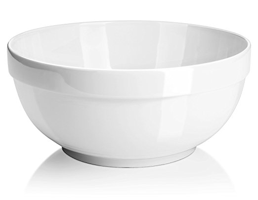 DOWAN 2 Quart Porcelain Serving Bowls - 2 Packs, White, Anti-slipping, Stackable