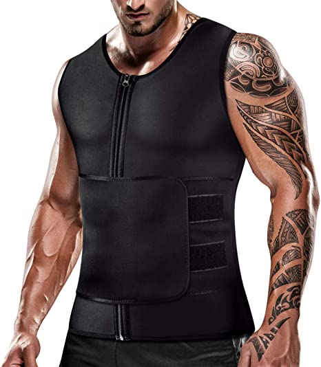 Cimkiz Mens Sweat Sauna Vest for Waist Trainer Zipper Neoprene Tank Top, Adjustable Sauna Workout Body Shape Zipper Suit