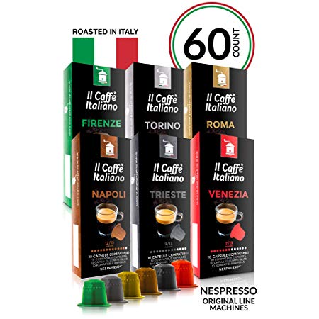 Il Caffé Italiano Coffee | Capsules Compatible with Nespresso OriginalLine | Certified Genuine Tour D’Italia Variety Pack | 60 Espresso Pods | Roasted in Messina, Italy | Happiness Guaranteed