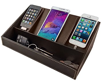 Faux Leather Charging Station (Brown) (11.5"H x 7.25"W x 4.75"D)