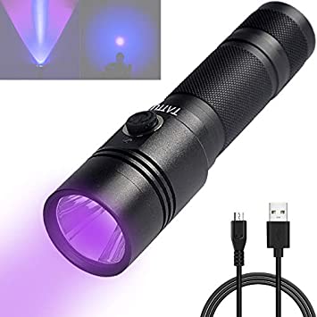 Tattu U1S UV Flashlight 365nm Black Light Torch Rechargeable Blacklight 5W Ultraviolet LED Lamp with Micro USB Charging Cable